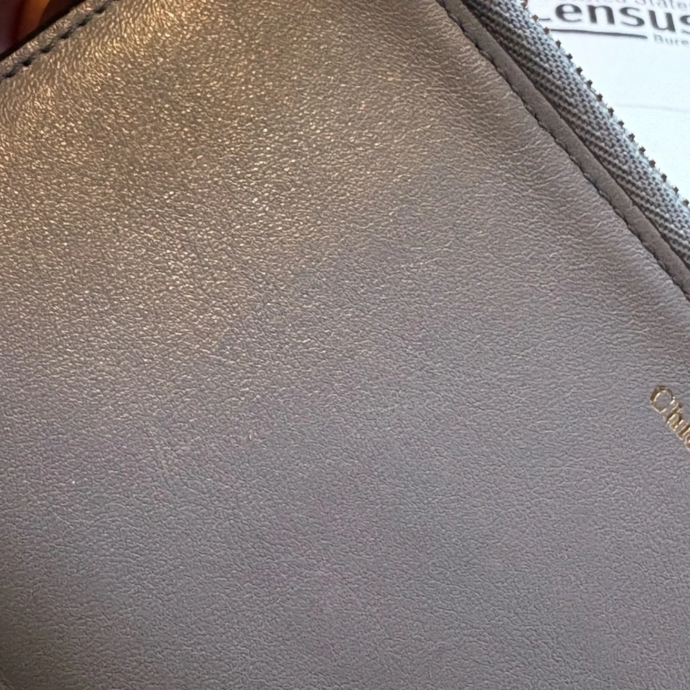 Chloe Alphabet Wallet Card Holder smooth blue gray leather gold hardware C charm